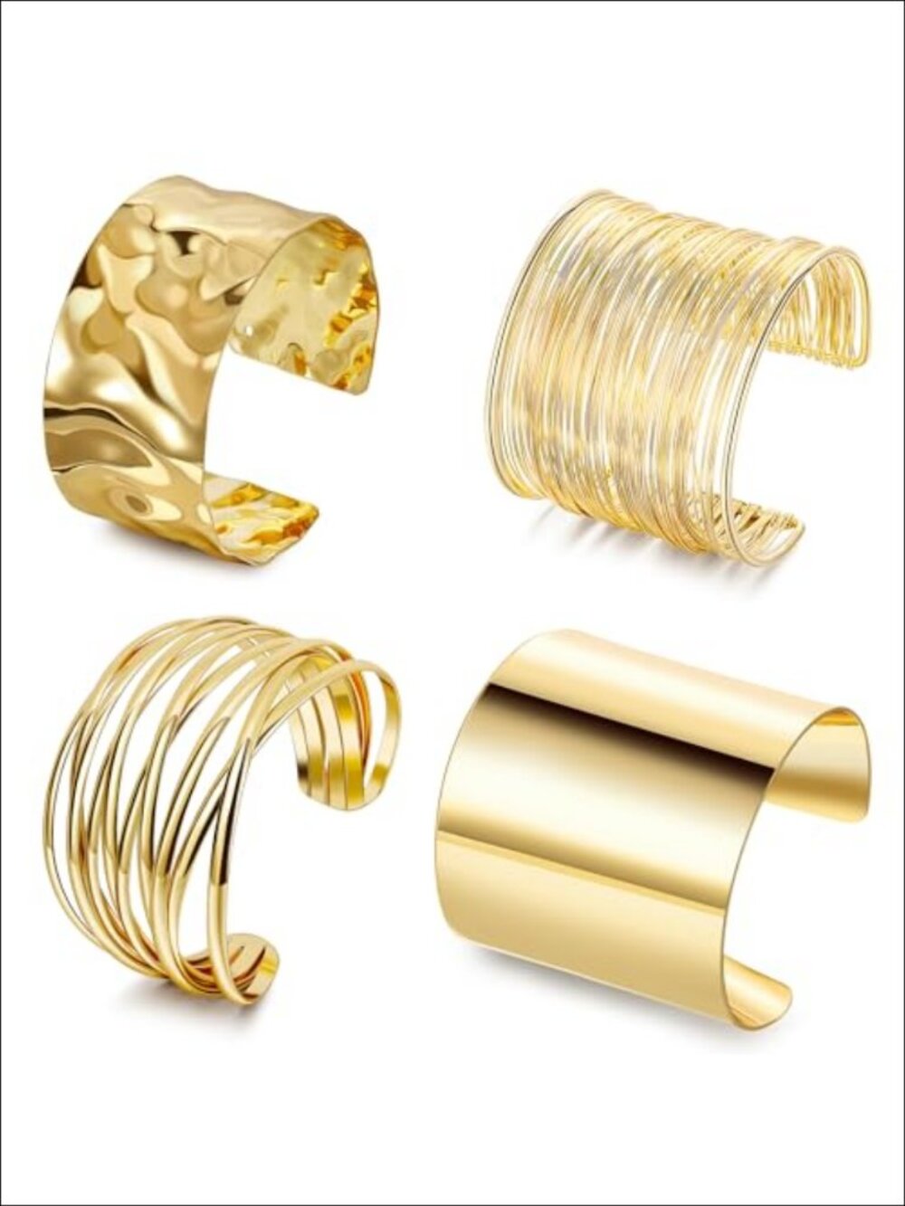 4Pc Chunky Cuff Bangle Bracelets Open Wide Adjustable Stackable Set